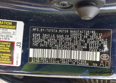 2013 Toyota Corolla S from USA, damaged, VIN 2T1BU4EE2DC104624